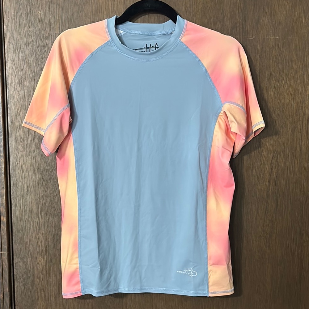 Women's Blue and Pink Swim Top
